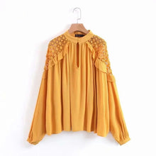 Load image into Gallery viewer, Human Cotton Crepe Lace Bohemian Retro Stitching Openwork Pullover Loose Blouse