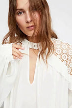 Load image into Gallery viewer, Human Cotton Crepe Lace Bohemian Retro Stitching Openwork Pullover Loose Blouse