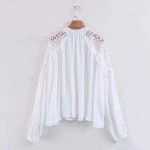 Load image into Gallery viewer, Human Cotton Crepe Lace Bohemian Retro Stitching Openwork Pullover Loose Blouse