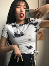 Load image into Gallery viewer, Women Tshirts Pleated Drawstring Streetwear Short Sleeve Crop Tops Casual Basic Shirts Summer T-Shirt