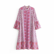 Load image into Gallery viewer, Loose Floral Print Bohemian Button Gypsy Party Midi Dress