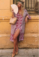 Load image into Gallery viewer, Loose Floral Print Bohemian Button Gypsy Party Midi Dress