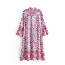 Load image into Gallery viewer, Loose Floral Print Bohemian Button Gypsy Party Midi Dress