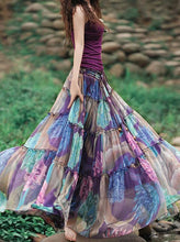 Load image into Gallery viewer, Bohemian Floral Printed Mid-Calf Pleated Chiffon Skirt