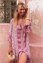 Load image into Gallery viewer, Loose Floral Print Bohemian Button Gypsy Party Midi Dress