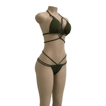 Load image into Gallery viewer, Strap knit button back bikini swimsuit with 14 colors
