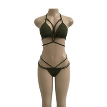 Load image into Gallery viewer, Strap knit button back bikini swimsuit with 14 colors
