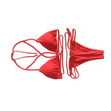 Load image into Gallery viewer, Strap knit button back bikini swimsuit with 14 colors