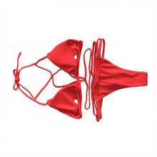 Load image into Gallery viewer, Strap knit button back bikini swimsuit with 14 colors