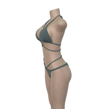 Load image into Gallery viewer, Strap knit button back bikini swimsuit with 14 colors