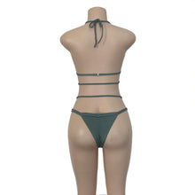 Load image into Gallery viewer, Strap knit button back bikini swimsuit with 14 colors