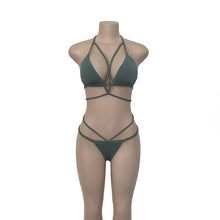 Load image into Gallery viewer, Strap knit button back bikini swimsuit with 14 colors