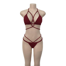Load image into Gallery viewer, Strap knit button back bikini swimsuit with 14 colors