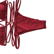 Load image into Gallery viewer, Strap knit button back bikini swimsuit with 14 colors