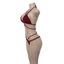 Load image into Gallery viewer, Strap knit button back bikini swimsuit with 14 colors