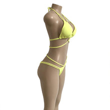 Load image into Gallery viewer, Strap knit button back bikini swimsuit with 14 colors