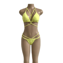 Load image into Gallery viewer, Strap knit button back bikini swimsuit with 14 colors