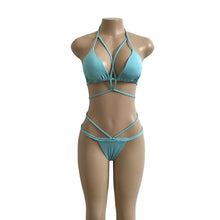 Load image into Gallery viewer, Strap knit button back bikini swimsuit with 14 colors