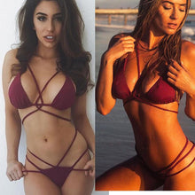 Load image into Gallery viewer, Strap knit button back bikini swimsuit with 14 colors