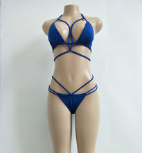 Load image into Gallery viewer, Strap knit button back bikini swimsuit with 14 colors