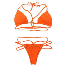 Load image into Gallery viewer, Strap knit button back bikini swimsuit with 14 colors