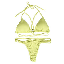 Load image into Gallery viewer, Strap knit button back bikini swimsuit with 14 colors