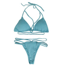 Load image into Gallery viewer, Strap knit button back bikini swimsuit with 14 colors