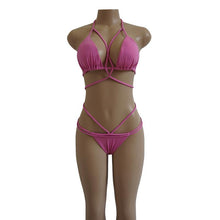 Load image into Gallery viewer, Strap knit button back bikini swimsuit with 14 colors