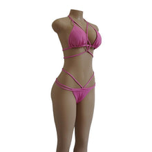 Load image into Gallery viewer, Strap knit button back bikini swimsuit with 14 colors