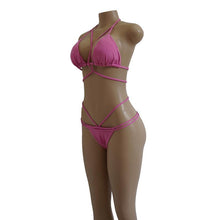 Load image into Gallery viewer, Strap knit button back bikini swimsuit with 14 colors