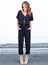 Load image into Gallery viewer, V Neck Short Sleeve Solid Color Jumpsuit Romper