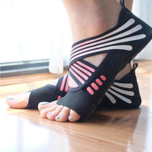 Load image into Gallery viewer, Anti-slip Fitness Dance Pilates Socks Professional Indoor Yoga Sock Five Toe Backless Fitness Ballet Ladies Socks