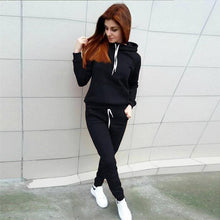 Load image into Gallery viewer, Autumn Winter Suit Casual Women's Suit Loose Patchwork Hoodies and Long Pants 2 Pcs Lantern Sleeve Big Size Female Sets