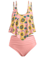 Load image into Gallery viewer, Summer High Waist Sunflower Print Split Swimsuit
