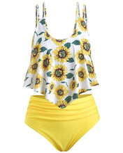 Load image into Gallery viewer, Summer High Waist Sunflower Print Split Swimsuit