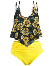 Load image into Gallery viewer, Summer High Waist Sunflower Print Split Swimsuit