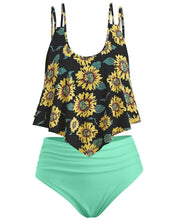 Load image into Gallery viewer, Summer High Waist Sunflower Print Split Swimsuit