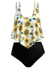 Load image into Gallery viewer, Summer High Waist Sunflower Print Split Swimsuit