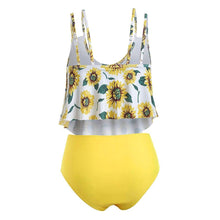 Load image into Gallery viewer, Summer High Waist Sunflower Print Split Swimsuit