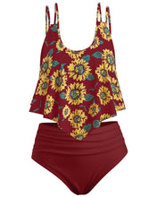 Load image into Gallery viewer, Summer High Waist Sunflower Print Split Swimsuit