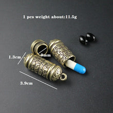 Load image into Gallery viewer, Brass Buddha Sutra Cylinder Pendant Keychain Hanging Necklace Jewelry Pill Box Medicine Case Container Bottle Keychains