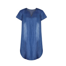 Load image into Gallery viewer, Women Short Sleeve V Neck Denim Jean Dress