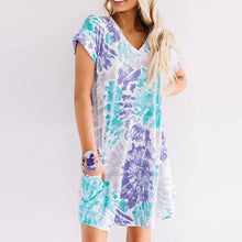 Load image into Gallery viewer, Fashion Womens Casual Loose sexy V-neck Tie-dye Pocket Short Sleeve Dress