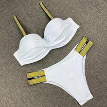 Load image into Gallery viewer, Printed Flowers Sexy Solid Color Bikini Women Swimwear Bandeau Biquini Swimsuit Female Bathing Suit Push Up Bikini Set Beachwear