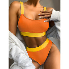 Load image into Gallery viewer, High Waist Bikinis 2021 Swimsuits Bandeau Swimwear Women Splicing Bikini Beachwear Sports Ribbed Bathing Suits New bikini