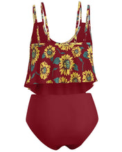 Load image into Gallery viewer, Summer High Waist Sunflower Print Split Swimsuit
