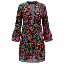 Load image into Gallery viewer, Women's Dresses Plus Size Loose Print Long Sleeve V-Collar Button Mini Dress
