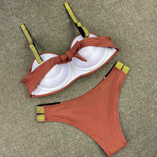 Load image into Gallery viewer, Printed Flowers Sexy Solid Color Bikini Women Swimwear Bandeau Biquini Swimsuit Female Bathing Suit Push Up Bikini Set Beachwear
