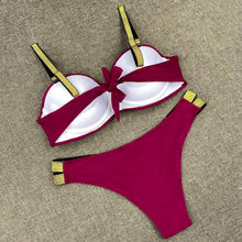 Load image into Gallery viewer, Printed Flowers Sexy Solid Color Bikini Women Swimwear Bandeau Biquini Swimsuit Female Bathing Suit Push Up Bikini Set Beachwear