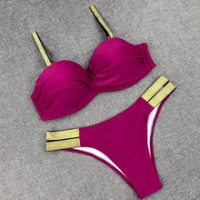 Load image into Gallery viewer, Printed Flowers Sexy Solid Color Bikini Women Swimwear Bandeau Biquini Swimsuit Female Bathing Suit Push Up Bikini Set Beachwear